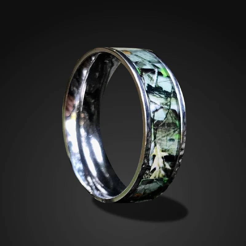 Trapezoid shape rings-Titanium Camo Ring Hunting Band Camouflage Wedding Band