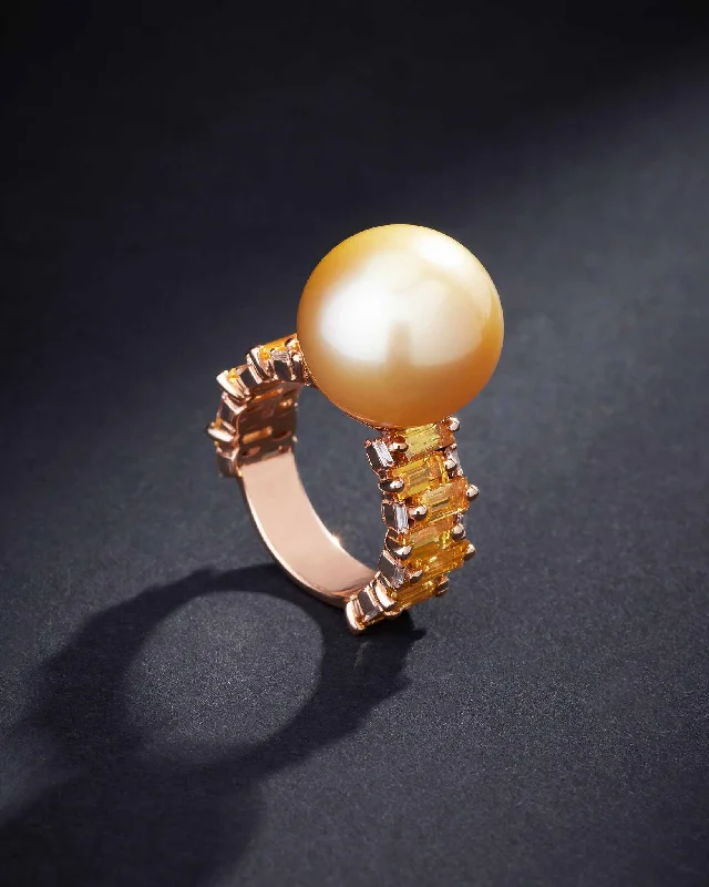 Tiny star rings-One of a Kind South Sea Golden Pearl Ring with Yellow Sapphires