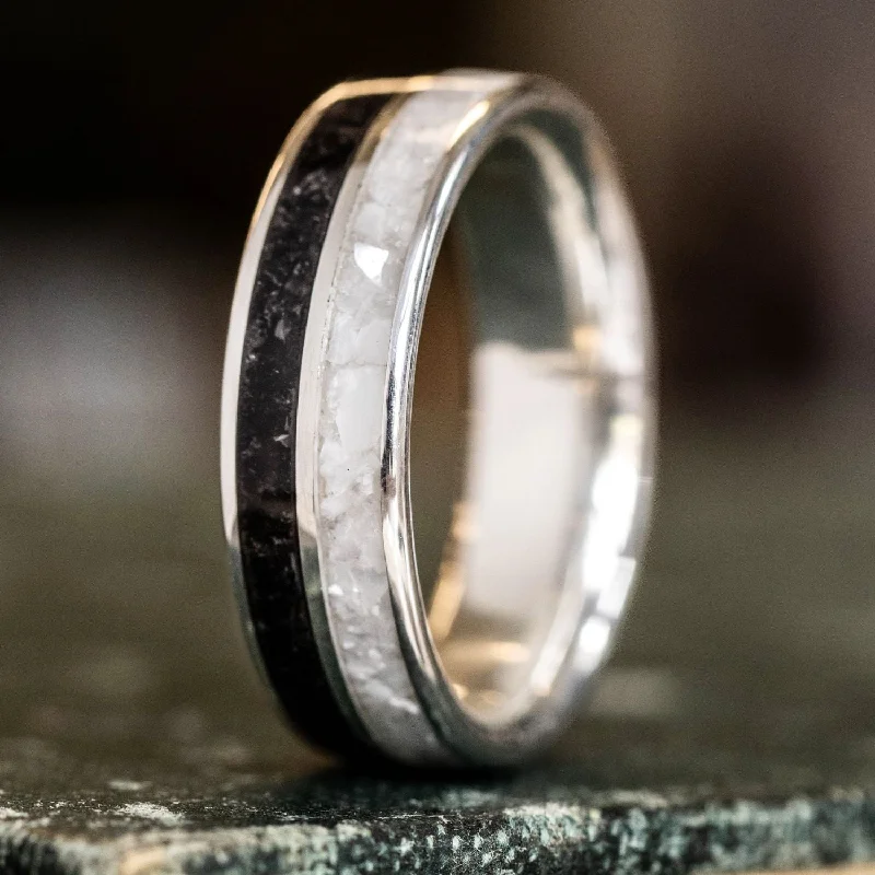 Slim stack rings-The Gulf | Obsidian & Mother of Pearl Silver Ring