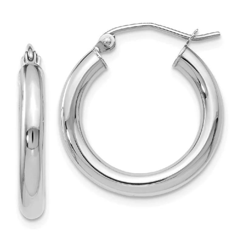 Sweeping art earrings-3mm Round Hoop Earrings in 10k White Gold, 20mm (3/4 Inch)