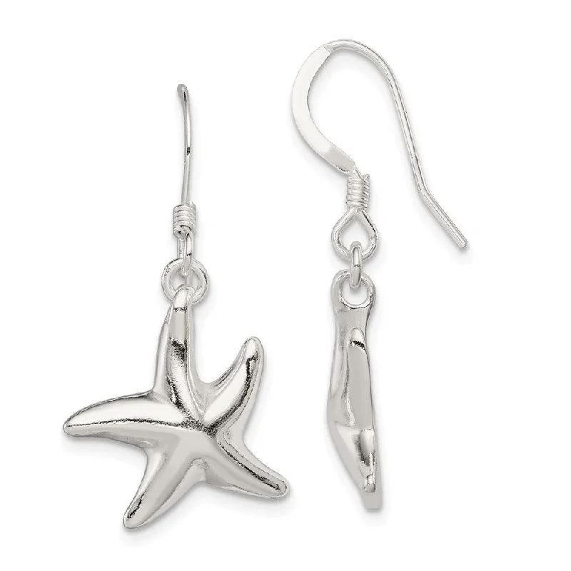 Reef motif earrings-15mm Polished Starfish Dangle Earrings in Sterling Silver