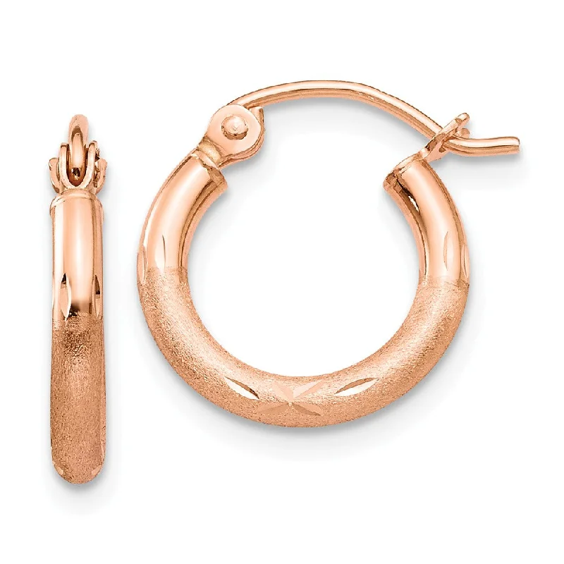 Stained clay earrings-2mm x 13mm 14k Rose Gold Satin & Diamond-Cut Round Hoop Earrings