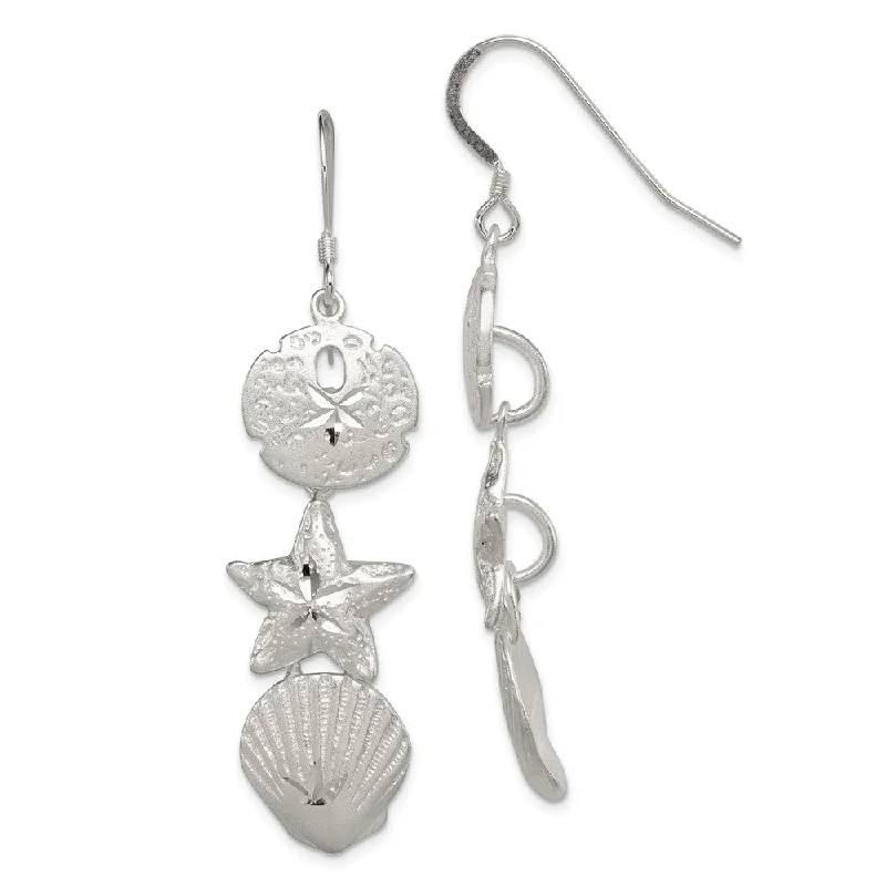 Fired clay earrings-Diamond Cut Sea Life Dangle Earrings in Sterling Silver