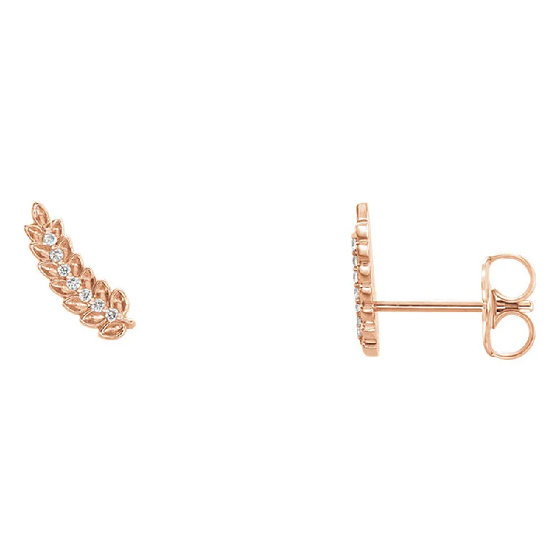 Oval stud earrings-3.5 x 10mm 14k Rose Gold .04 CTW (G-H, I1) Diamond Leaf Ear Climbers