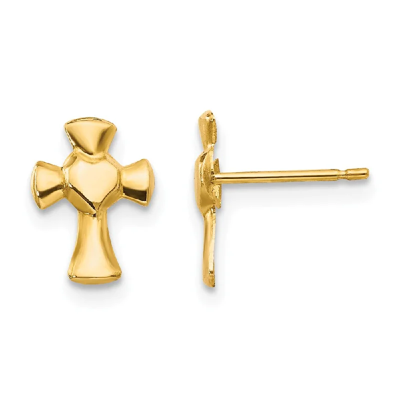 Solar themed earrings-Children's 14k Yellow Gold 10mm Pattee Heart Cross Post Earrings