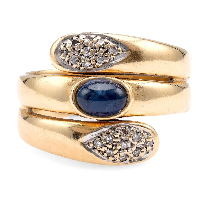 Heavy stone rings-Vintage Sapphire Diamond 14K Yellow Gold Snake Wrap Ring