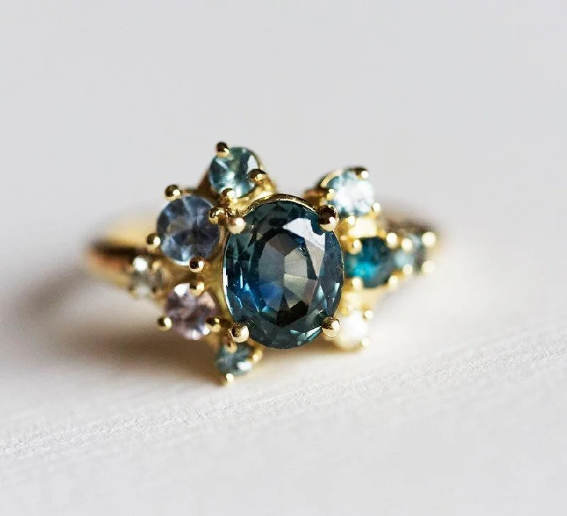 Shiny bead rings-Blaine Teal Sapphire Cluster Ring