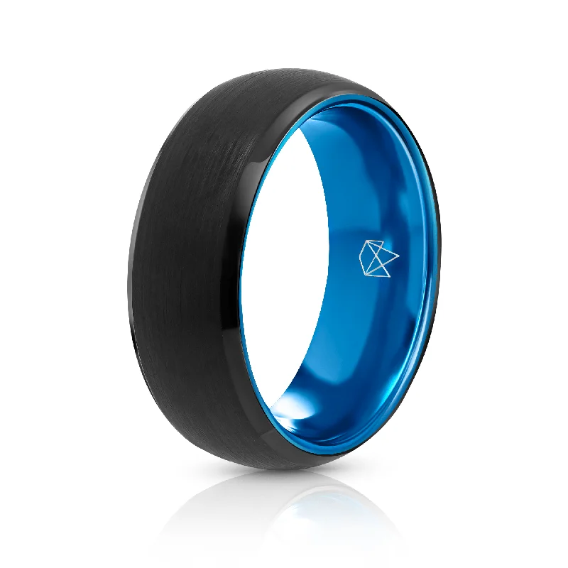 Heavy stone rings-Black Tungsten Ring - Blue EMBR