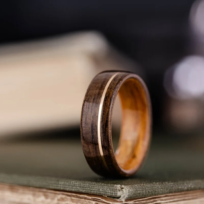 Flush clasp rings-Offset Inlay Custom Wood Ring