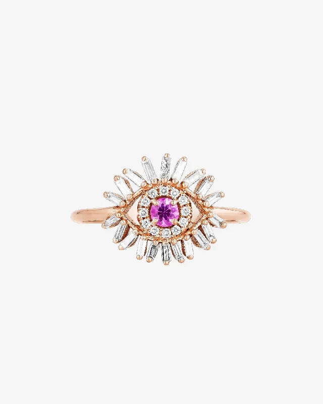 Satin weave rings-Evil Eye Mini Pink Sapphire Ring