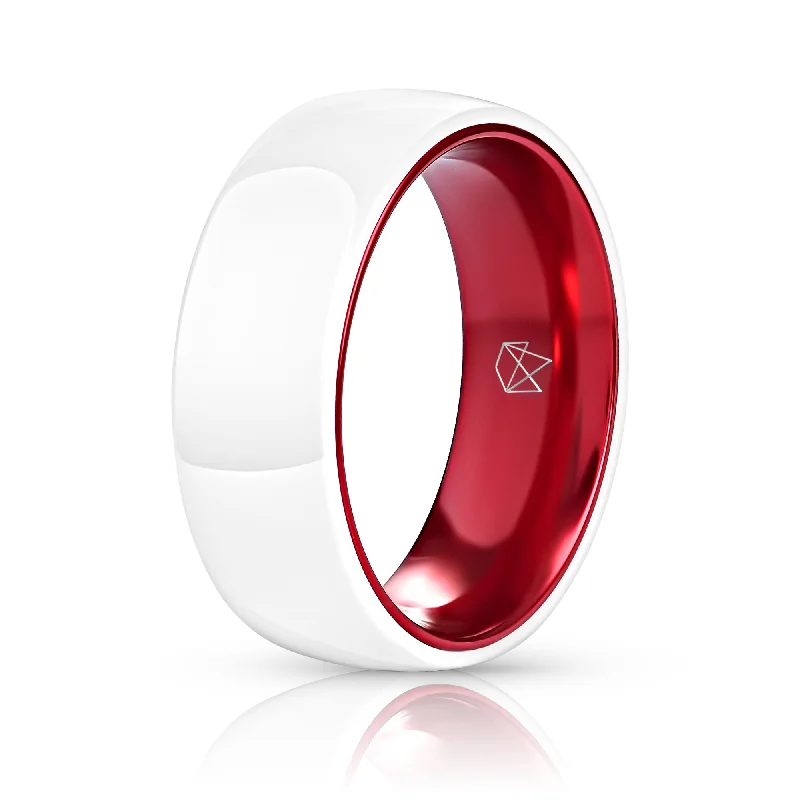 Woven thread rings-White Ceramic Ring - Resilient Red