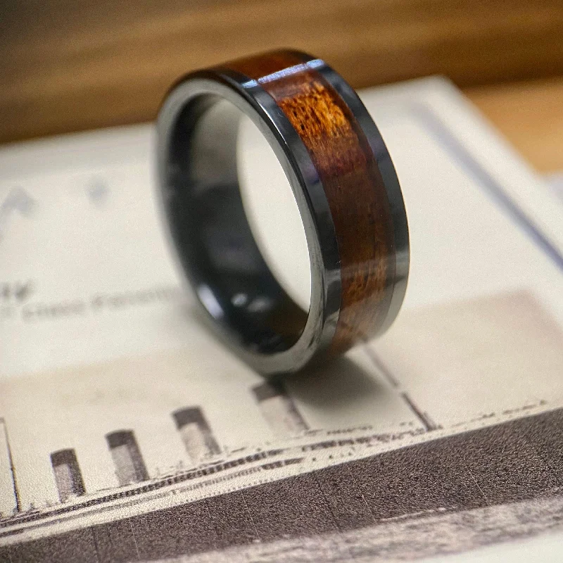 Sturdy stone rings-“The Olympic” 100% USA Made Black Ceramic Ring With Wood From The RMS Olympic