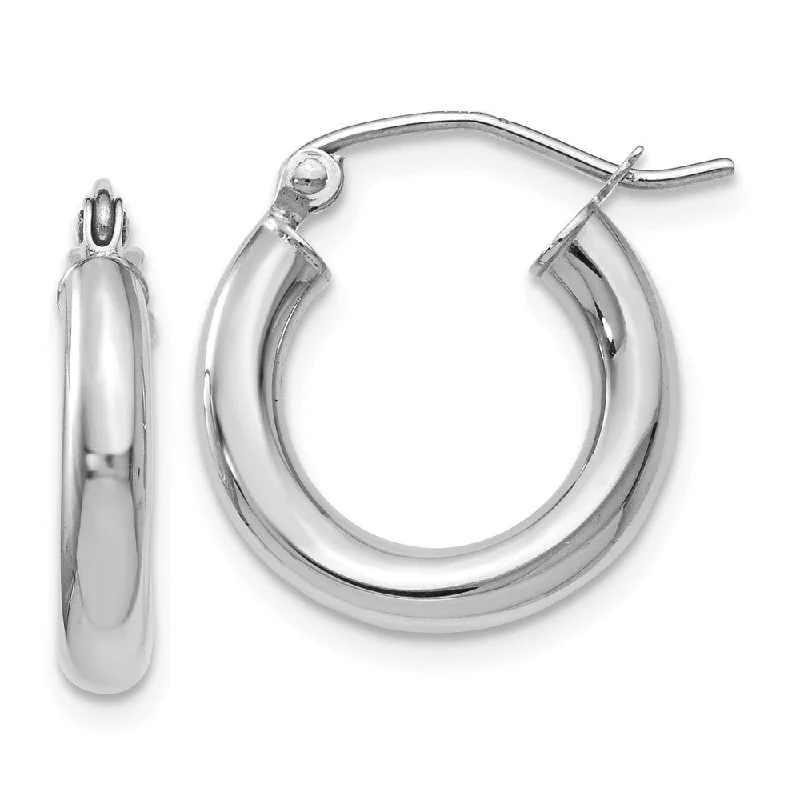 Reef motif earrings-3mm x 16mm (5/8 Inch) Round Hoop Earrings in 14k White Gold