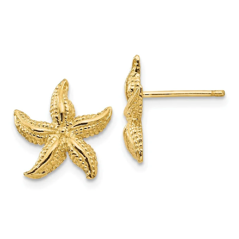 Warding eye earrings-13mm Polished Textured Starfish Post Earrings in 14k Yellow Gold