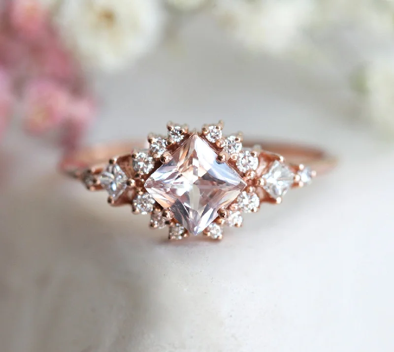 Bent shank rings-Chiara Peach Sapphire Diamond Cluster Ring