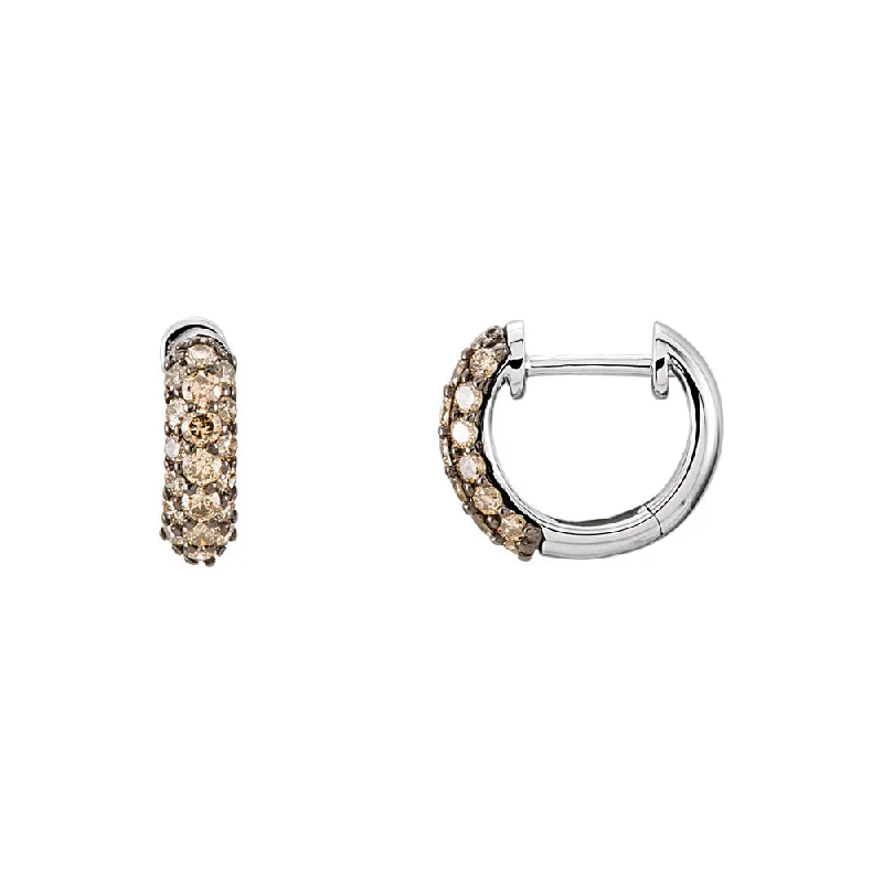 Gleaming gem earrings-10mm Brown Diamond Hinged Round Hoop Earrings in 14k White Gold