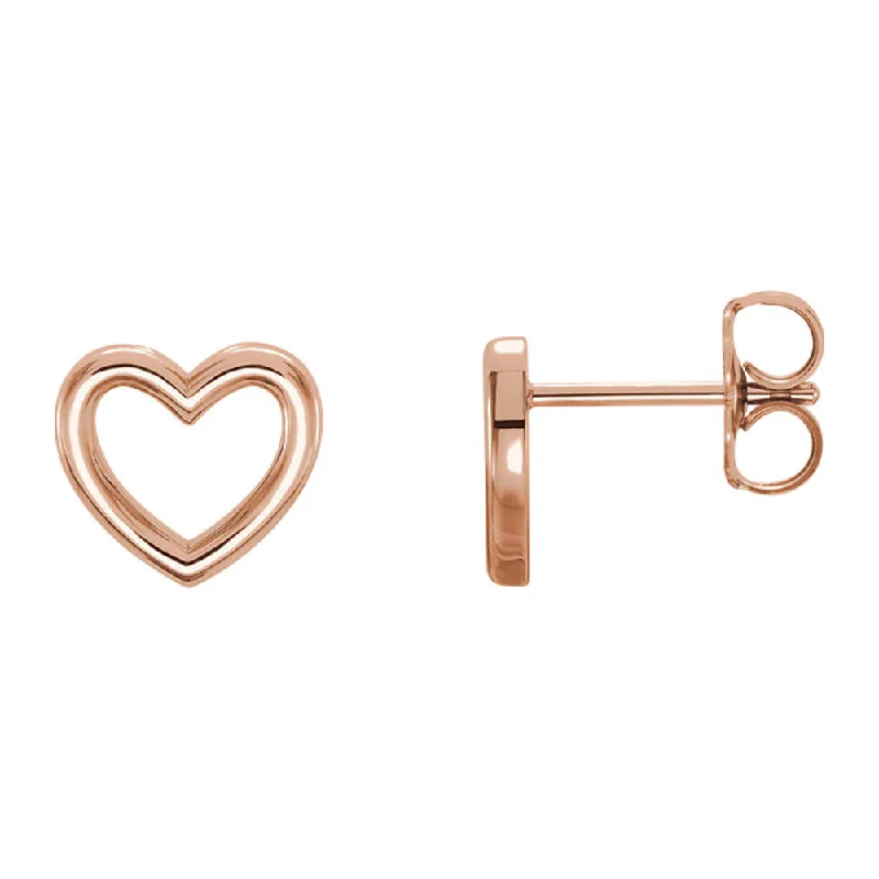 Crystal-wrapped earrings-9 x 8mm (3/8 Inch) Polished 14k Rose Gold Small Heart Post Earrings