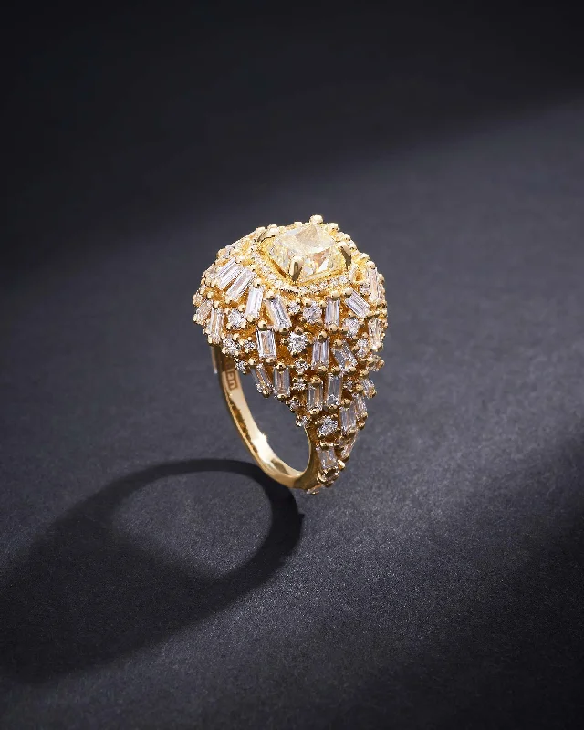 Sharp modern rings-One of a Kind Fancy Yellow Diamond Lion's Mane Ring