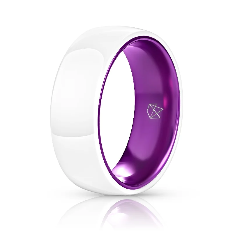 Flush clasp rings-White Ceramic Ring - Resilient Purple