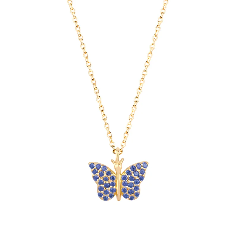 Peridot stone necklaces-Butterfly 18K Gold Plated Necklace w. Blue Zirconias