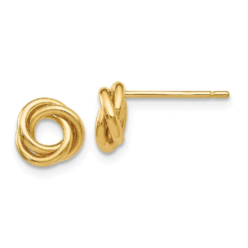 Flapper deco earrings-8mm Love Knot Post Earrings 14k Yellow Gold