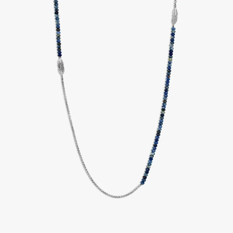 Thin bar necklaces-Ipanema Plume Necklace In Blue With Rhodium Plated Silver