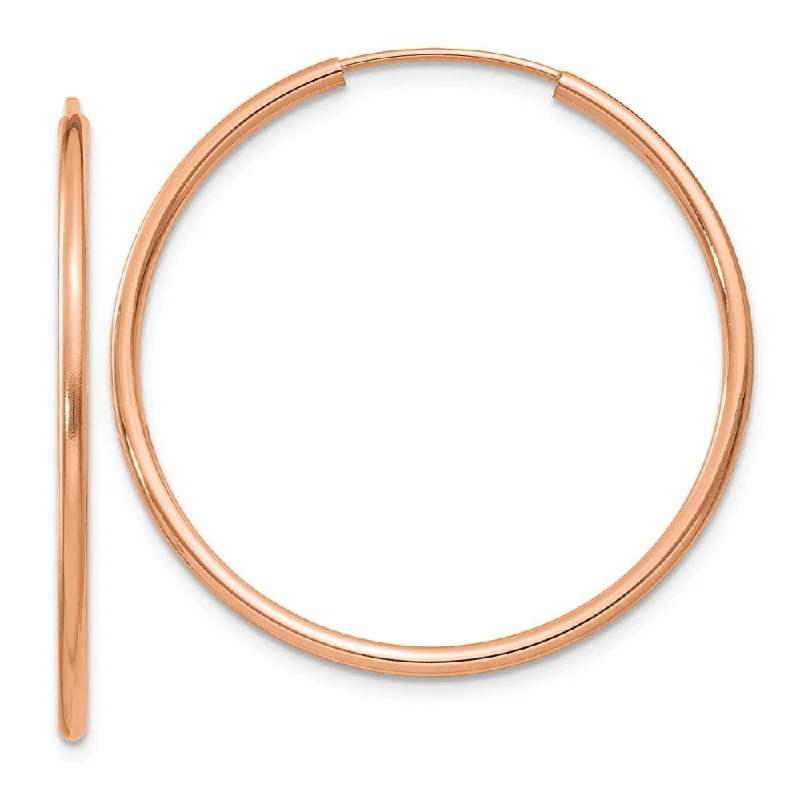 Plain stud earrings-1.5mm x 32mm 14k Rose Gold Polished Endless Tube Hoop Earrings