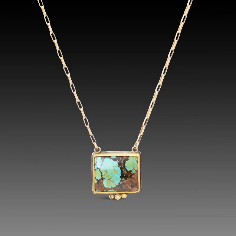 Prism crystal necklaces-Turquoise Necklace with Diamonds