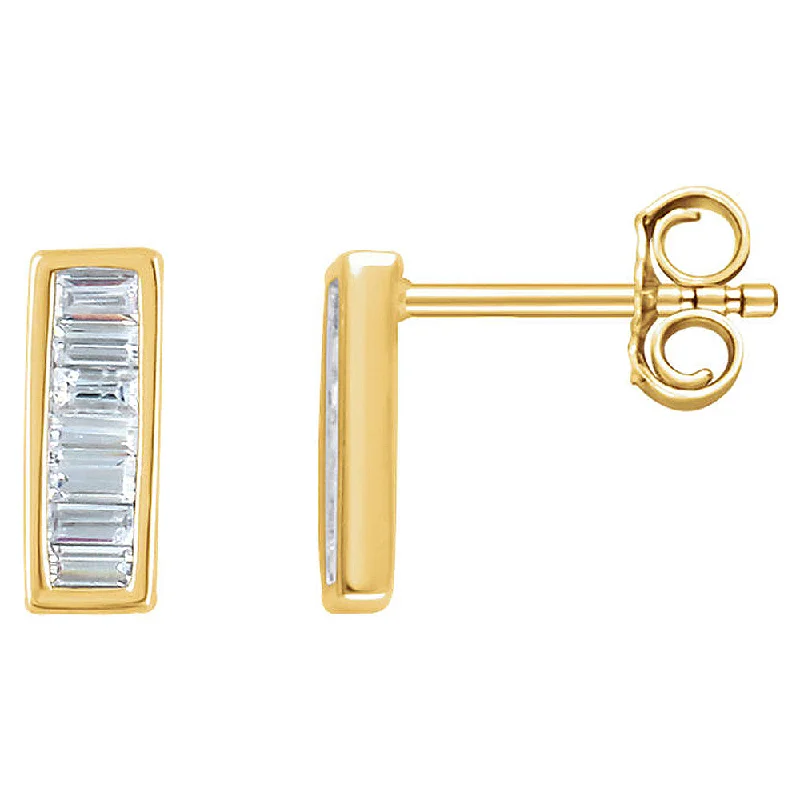 Woven thread earrings-3 x 9mm 14k Yellow Gold 1/3 CTW (H-I,I1) Diamond Baguette Bar Earrings