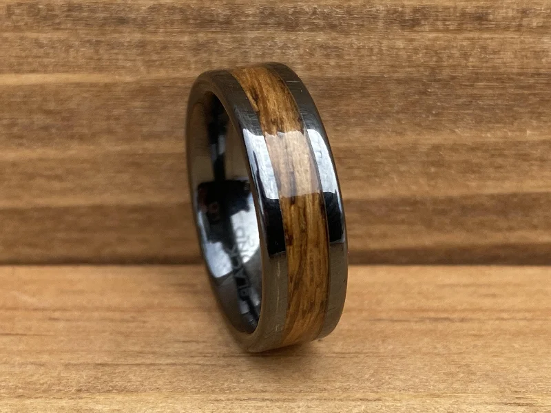 Stained wood rings-“The Bourbon Mini” 100% USA Made Build Your Own Ring Black Diamond Ceramic Pipe Cut 6mm High Polish Ring