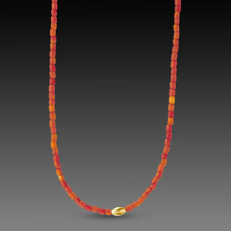 Topaz drop necklaces-Carnelian Necklace with Gold Rice Bead