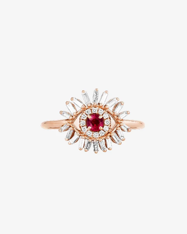 Chained design rings-Evil Eye Mini Ruby Ring