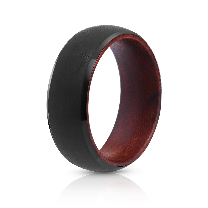 Star birthstone rings-Black Tungsten Ring - Red Sandalwood