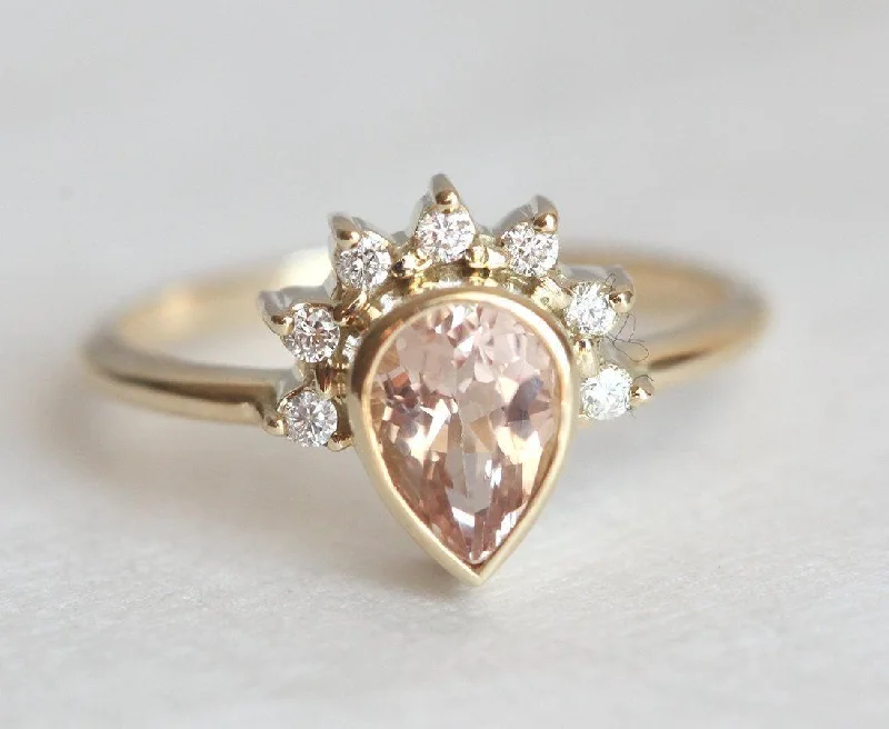 Beaded stone rings-Natasha Pear Morganite Ring