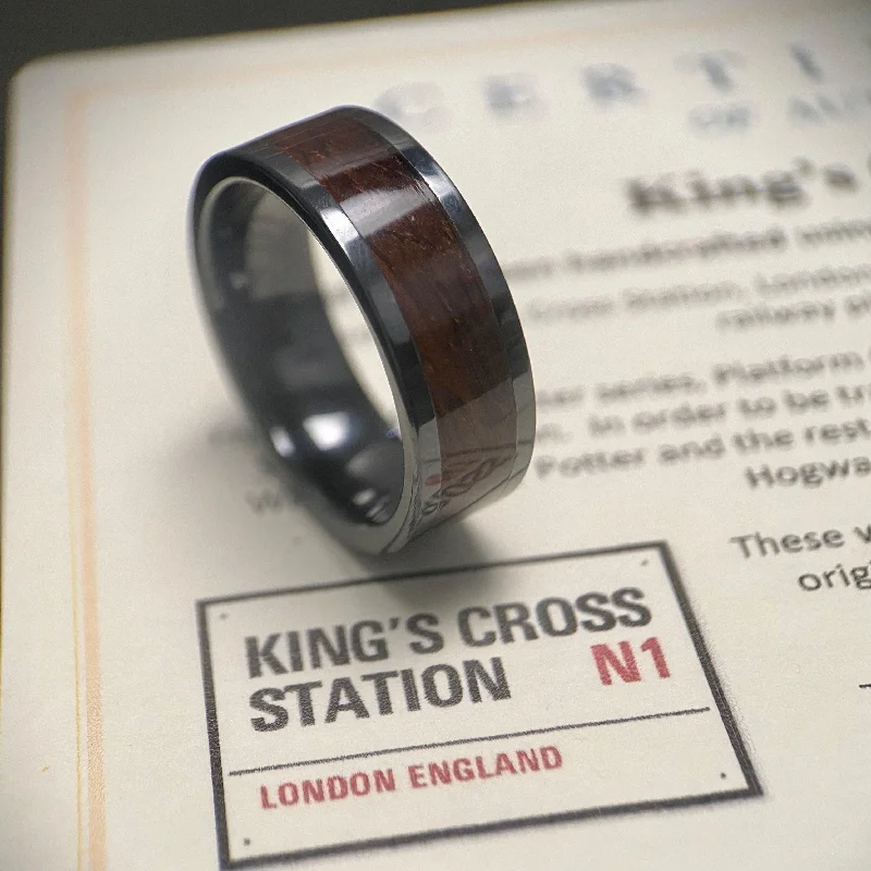 Braided bead rings-“The H Potter” 100% USA Made Black Ceramic Ring With Wood From King's Cross Station