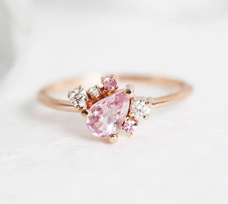 Heavy stone rings-Armani Peach Sapphire Diamond Cluster Ring