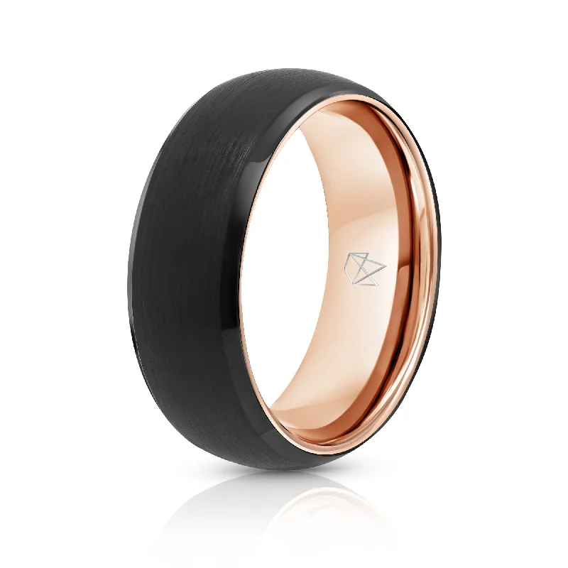 Sharp modern rings-Black Tungsten Ring Rose Gold