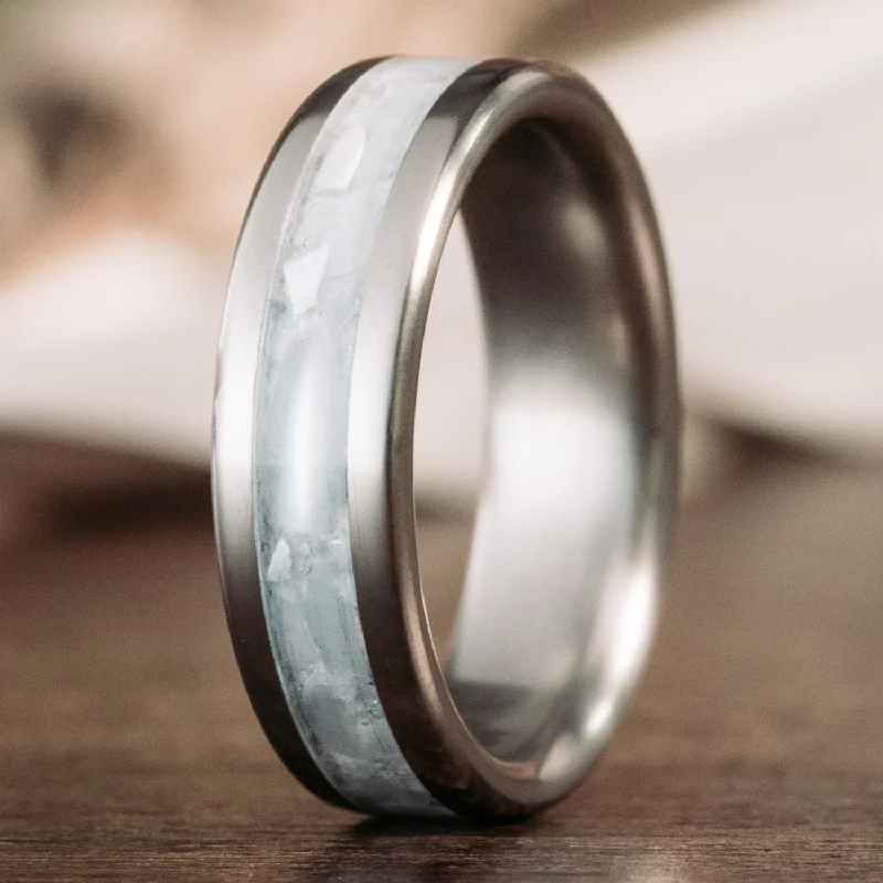 Subtle heart rings-The Mother of Pearl | Men's Titanium Ring with Pearl Inlay