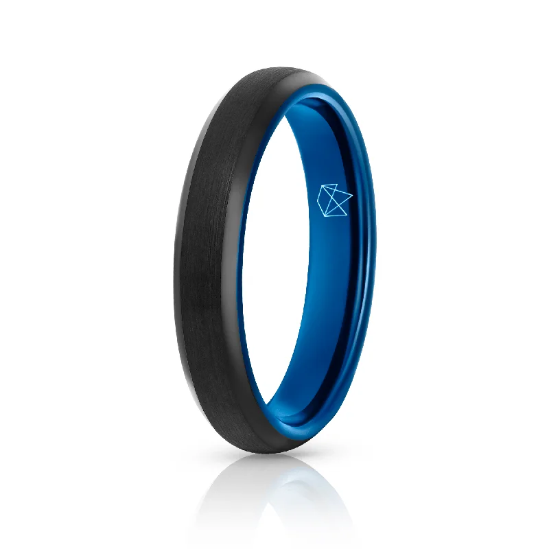 Raven design rings-Black Tungsten Ring - Blue EMBR - 4MM