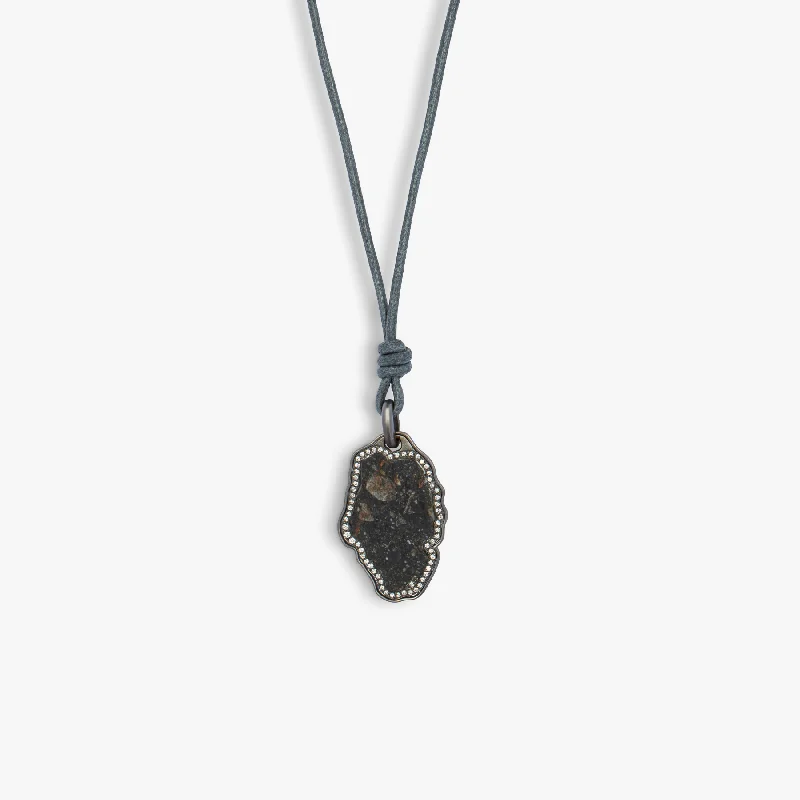 Bowed pendant necklaces-Lunar Breccia necklace with white diamonds in 18k black gold