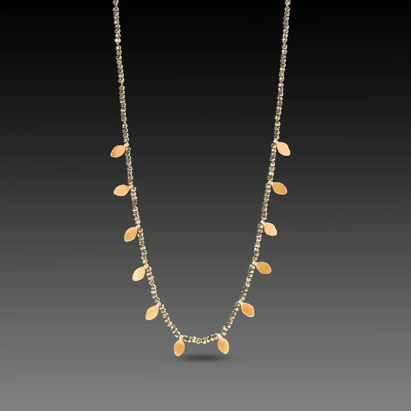 Tri-metal necklaces-Pyrite & Gold Leaves Necklace