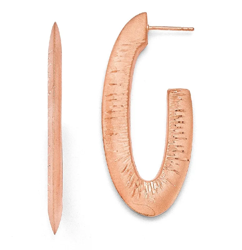 Bold cuff earrings-Rose Gold Tone Plated Silver Knife Edge D/C J-Hoop Earrings, 52mm