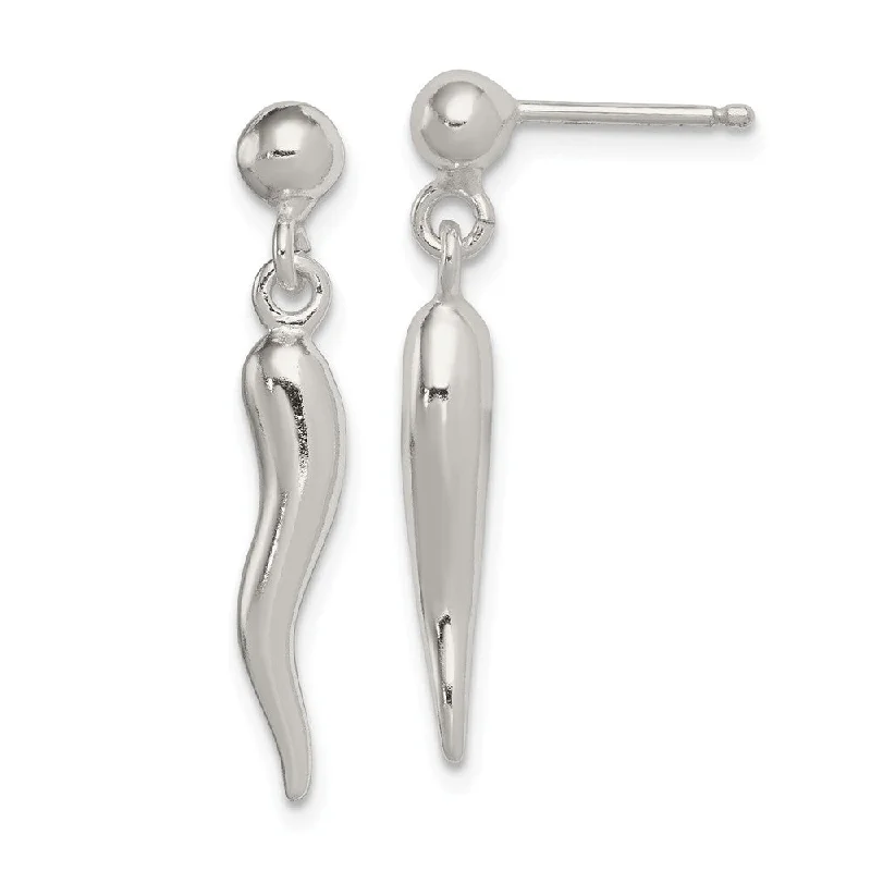 New moon earrings-3D Polished Italian Horn Dangle Post Earrings in Sterling Silver