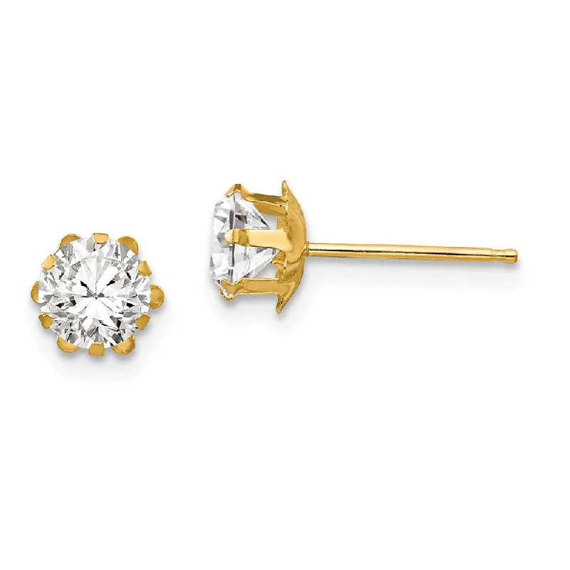 Carved texture earrings-Kids 5mm Synthetic White Topaz Birthstone 14k Gold Stud Earrings