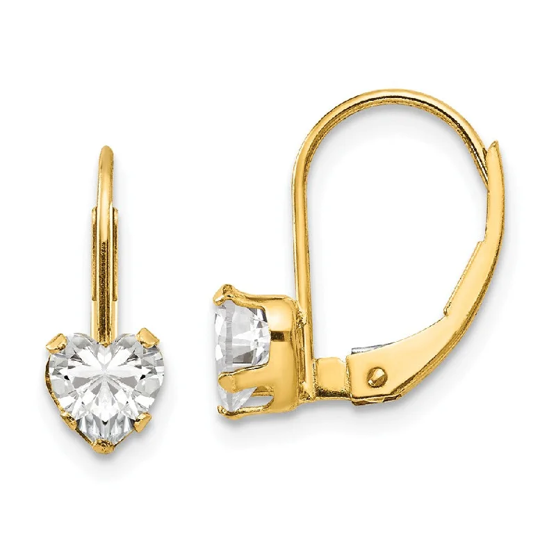 Indian tile earrings-Kids 14k Yellow Gold & Clear CZ 5mm Heart Shaped Lever Back Earrings