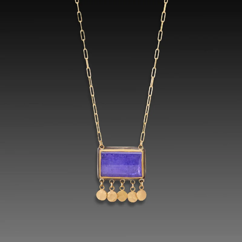 Peridot stone necklaces-Tanzanite Necklace with 22k Gold Fringe