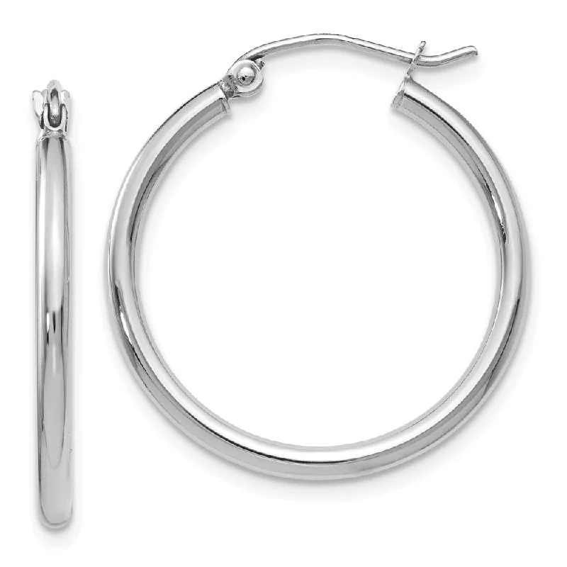 Gleaming gem earrings-2mm Round Hoop Earrings in 10k White Gold, 25mm (1 Inch)