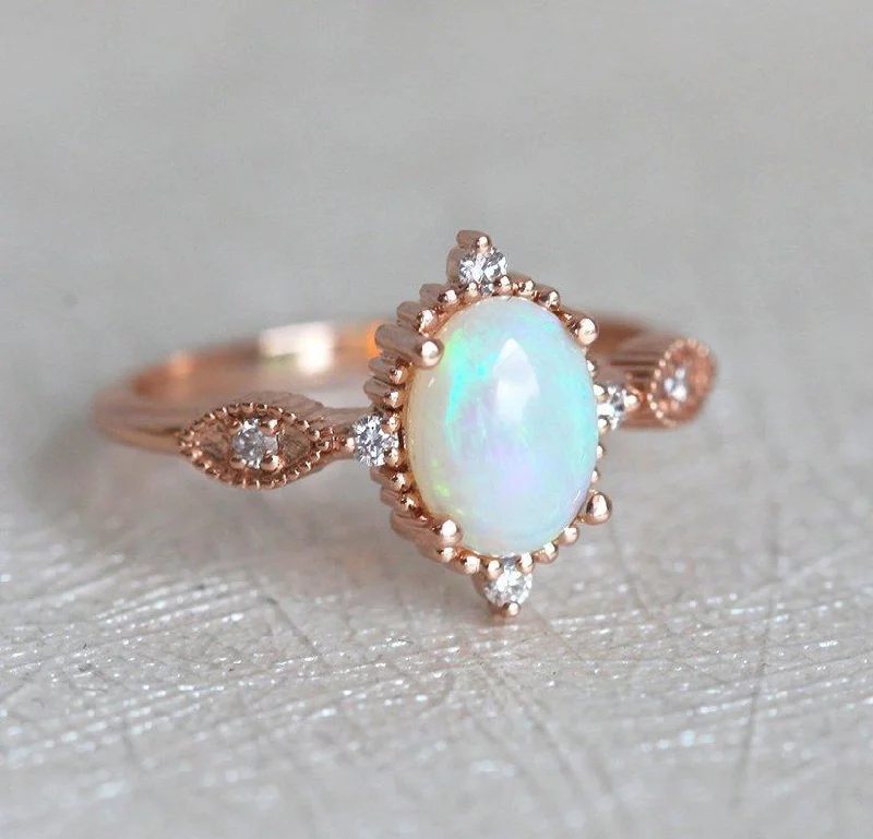 Oxidized bronze rings-Florence Oval Opal Ring