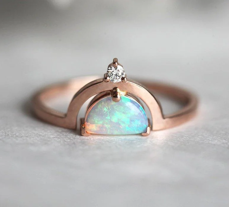 Trapezoid stone rings-Erika Half-Moon Opal Ring