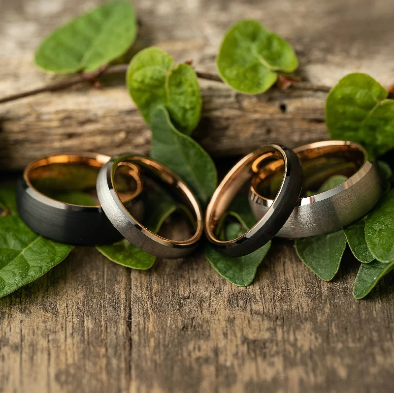 Sturdy band rings-Tungsten Ring Rose Gold - Couples Package